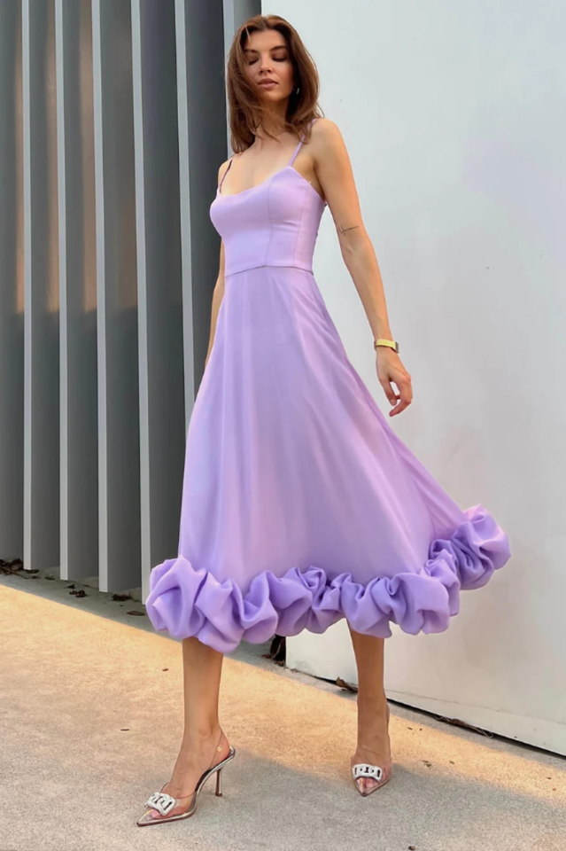 Bustier Flounce Midi Dress