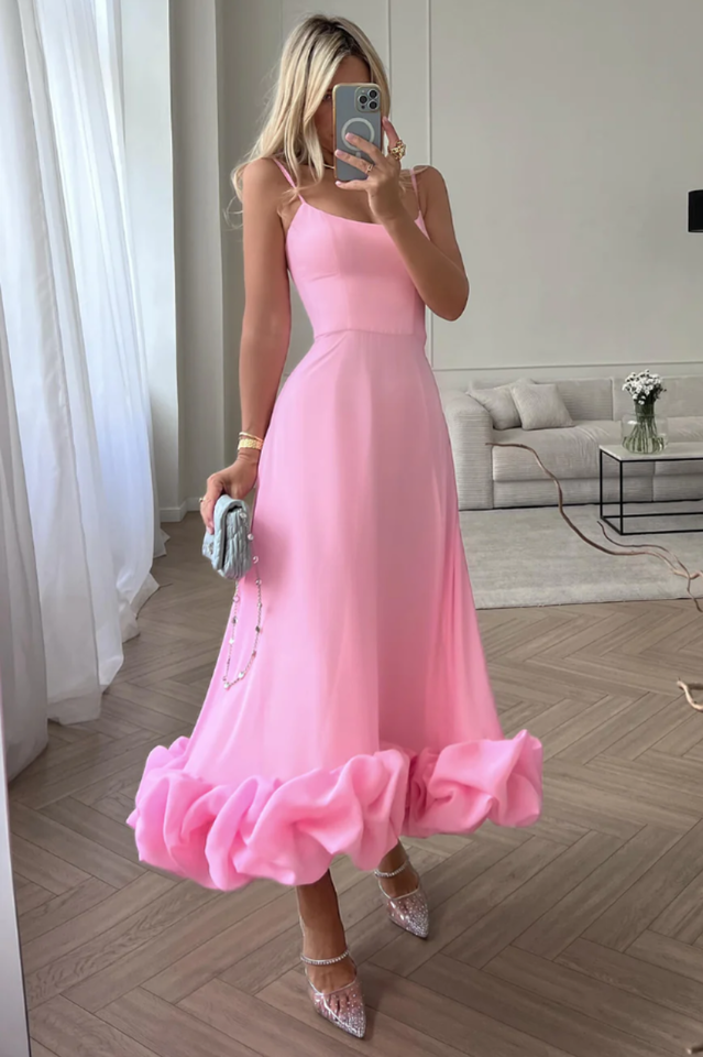 Bustier Flounce Midi Dress