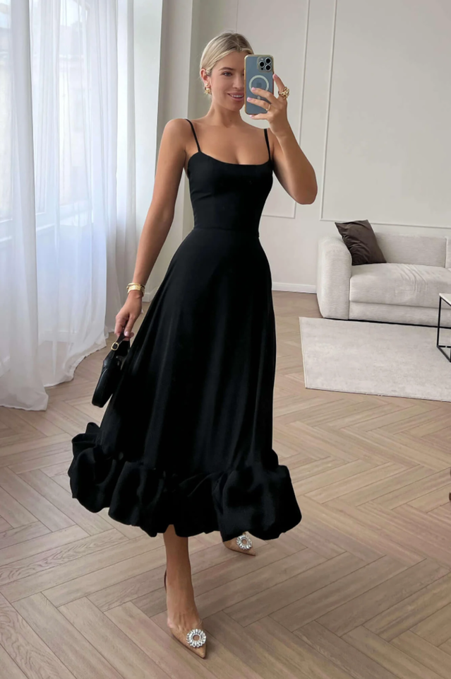 Bustier Flounce Midi Dress