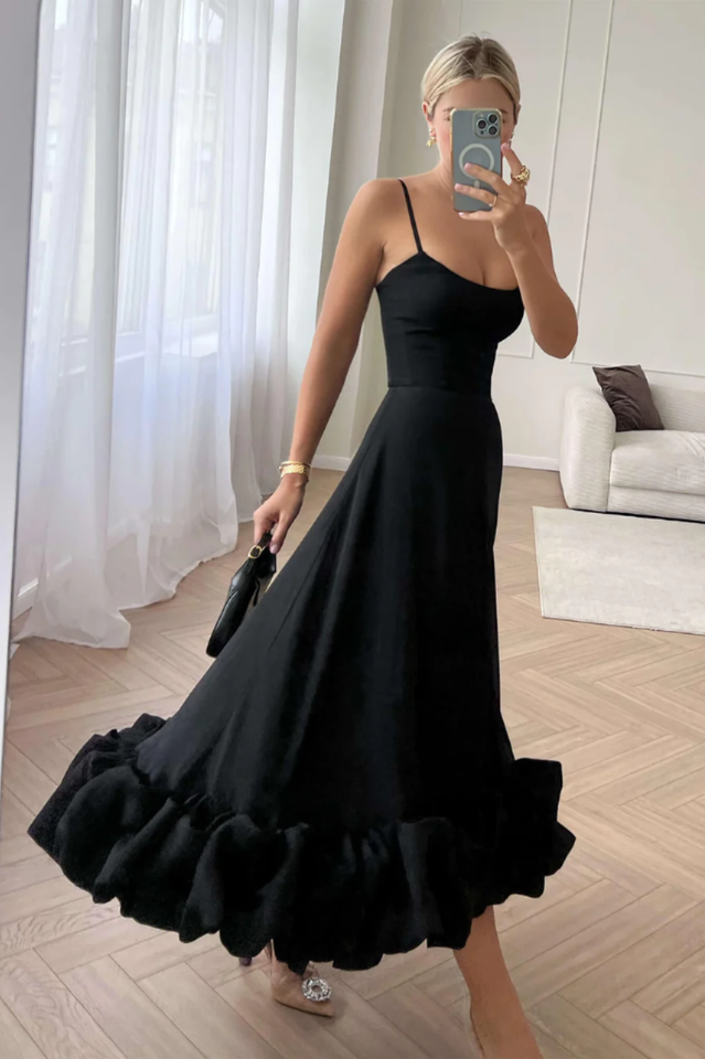 Bustier Flounce Midi Dress