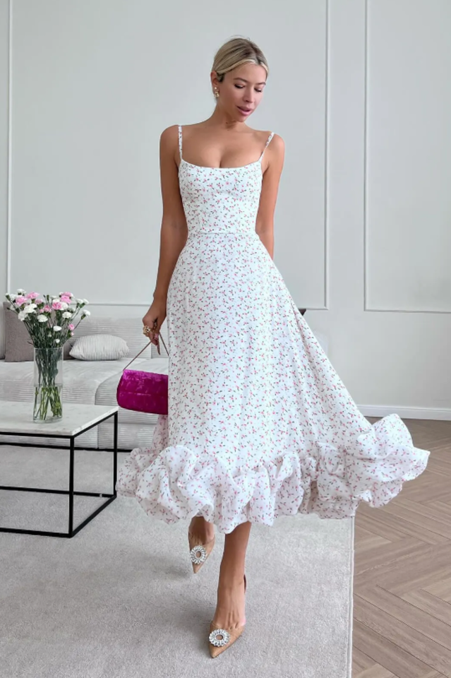 Bustier Flounce Midi Dress