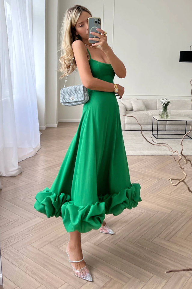 Bustier Flounce Midi Dress
