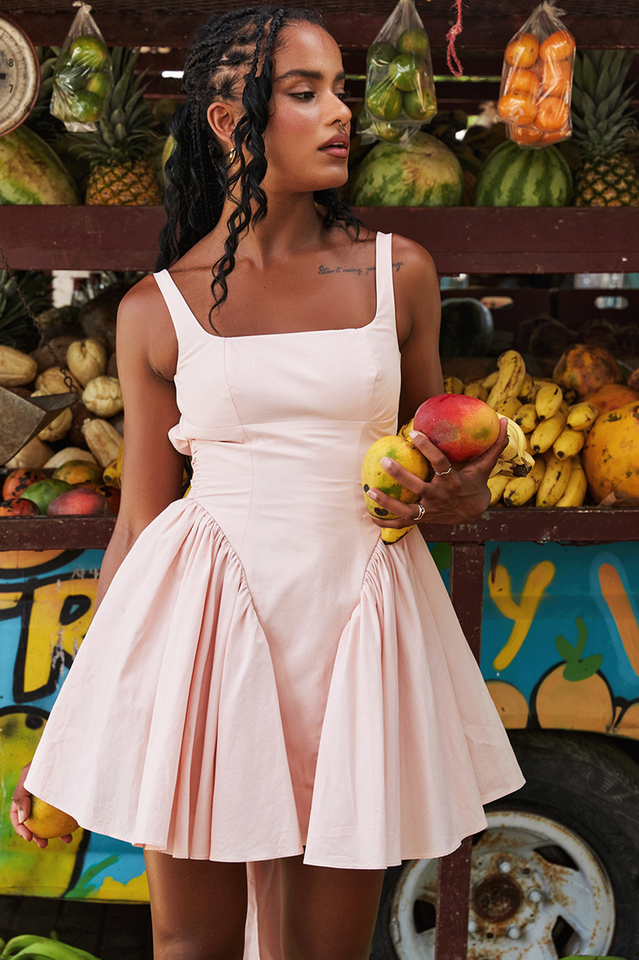 Peach Floriane Bow Mini Dress