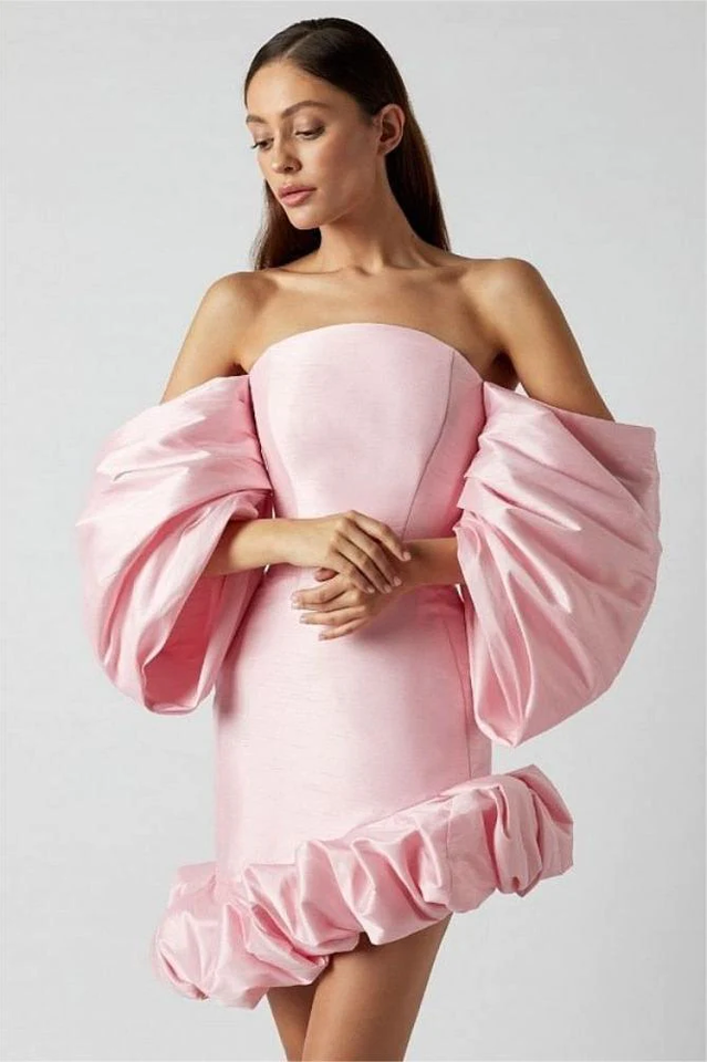 Sleeves Lantern Off Shoulder Mini Dress