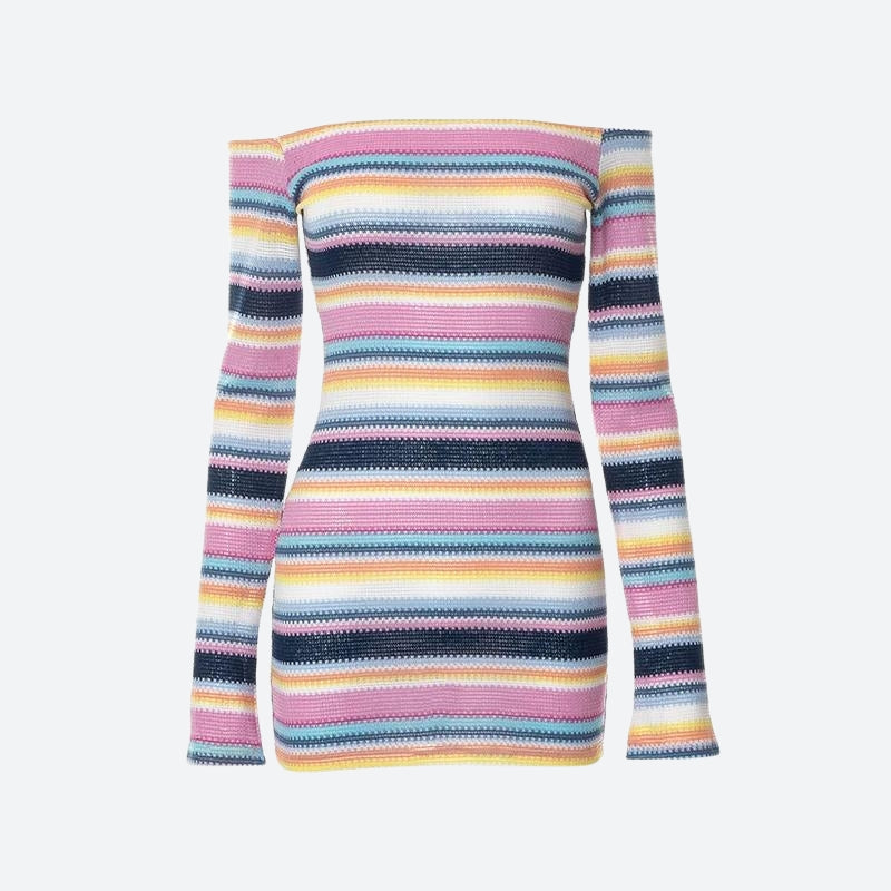 Off Rainbow Shoulder Knitted Mini Dress