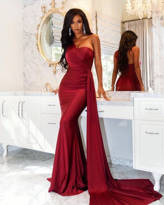 Kissnovaa - Red Prom Dresses For Women Off Shoulder Solid Evening Party Dresses