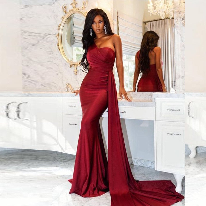 Kissnovaa - Red Prom Dresses For Women Off Shoulder Solid Evening Party Dresses