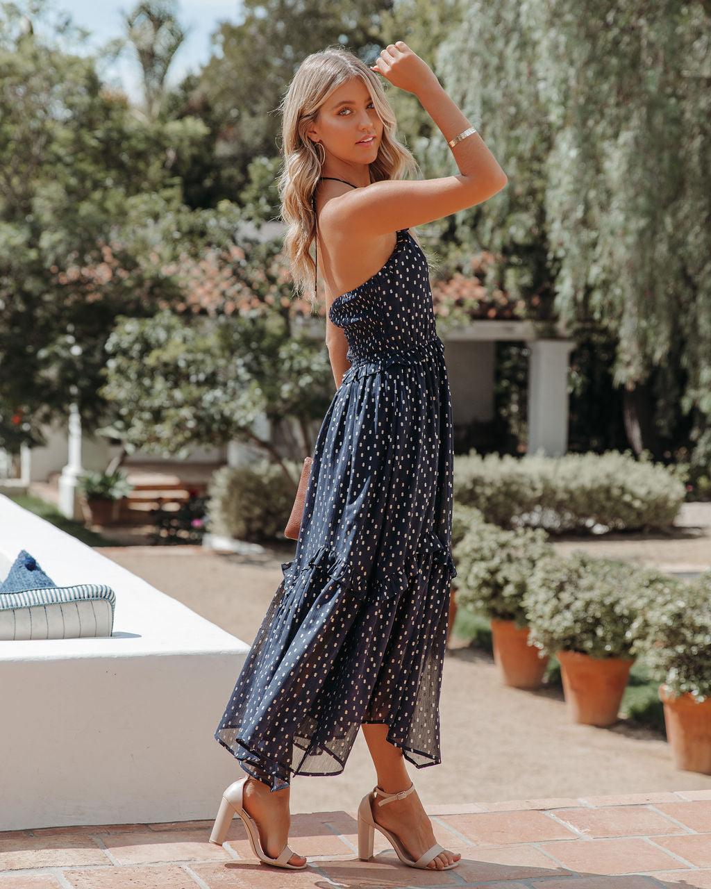 Metallic Remarkable Detailed Halter Midi Dress Navy FINAL
