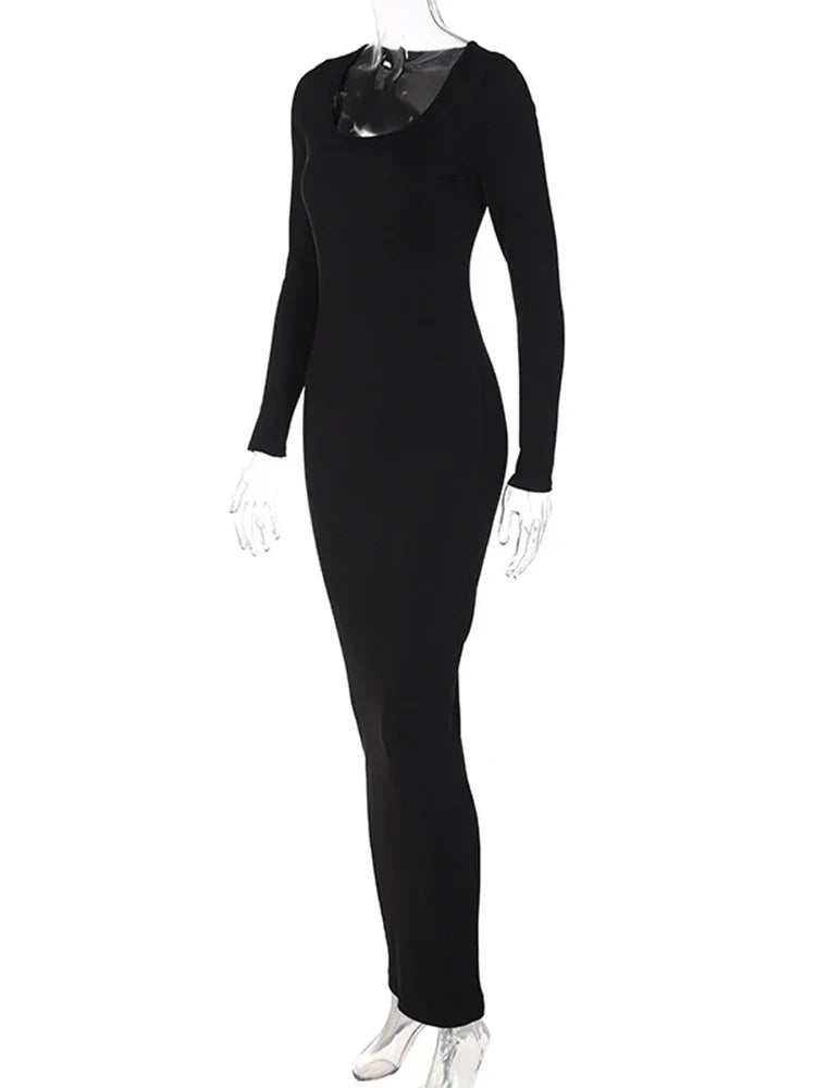 Ribbed Solid Square Neck Fall Evening Refined Mit Midi Dresses