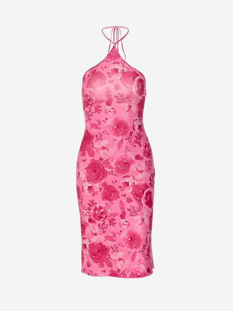 Halter Rose Neck Midi Dress