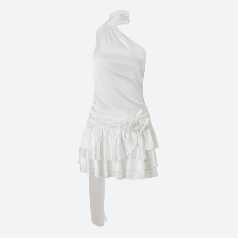 Satin Rose Backless Mini Dress