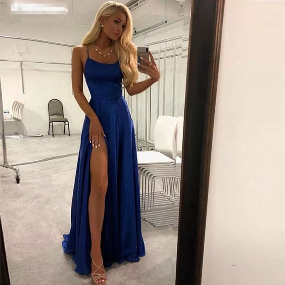 Kissnovaa - Royal Blue Split Prom Dresses