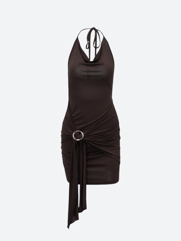Halter Ruched Neck Mini Dress