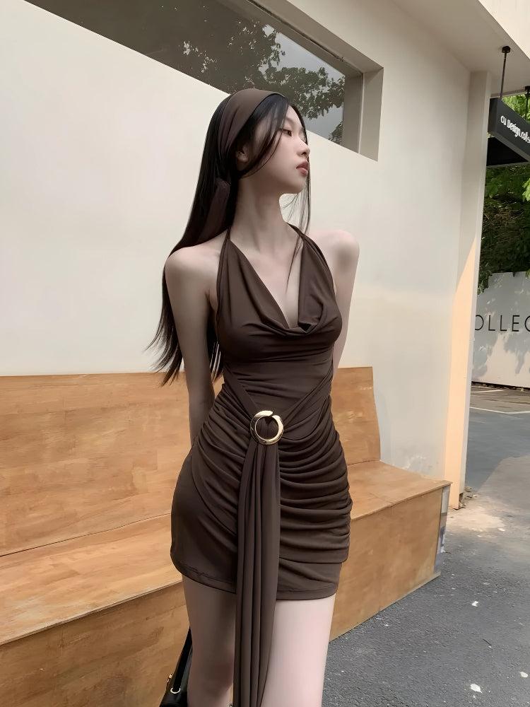 Halter Ruched Neck Mini Dress
