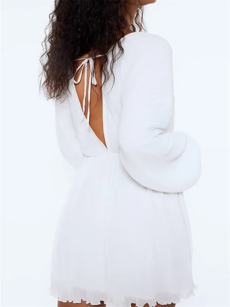 Long Autumn Sleeve Deep Vneck Party Mini Dresses