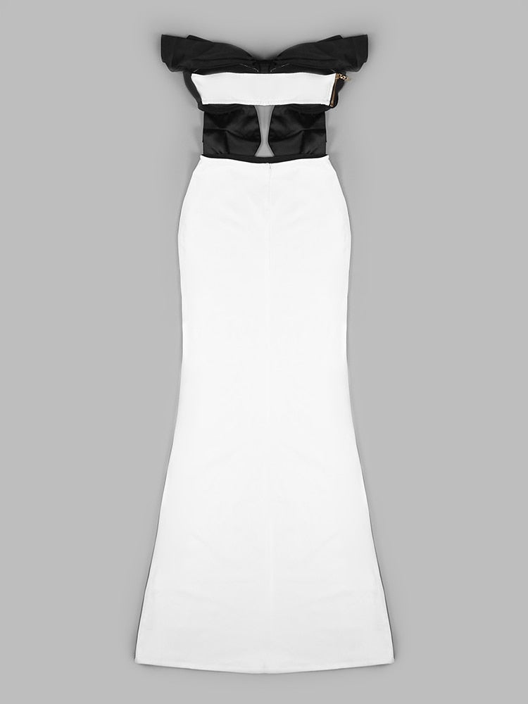 Bodycon Dress Refined Black White Strapless Skiny Long Dress