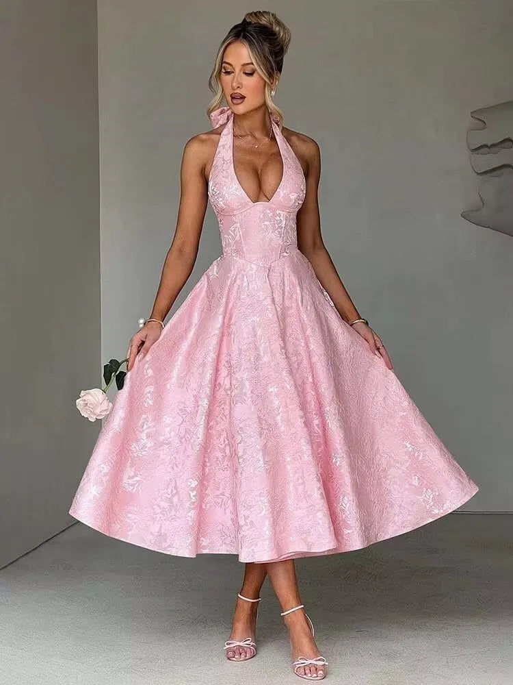 Backless Bow Jacquard A Line Mini Dress