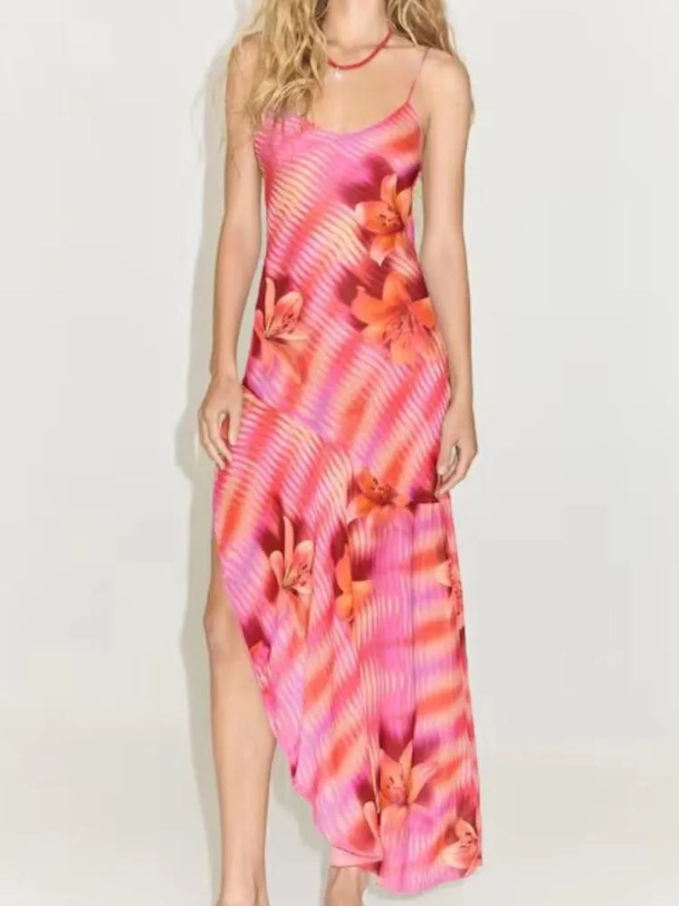 Flower Chic Printed V Neck Beach Midi Dress