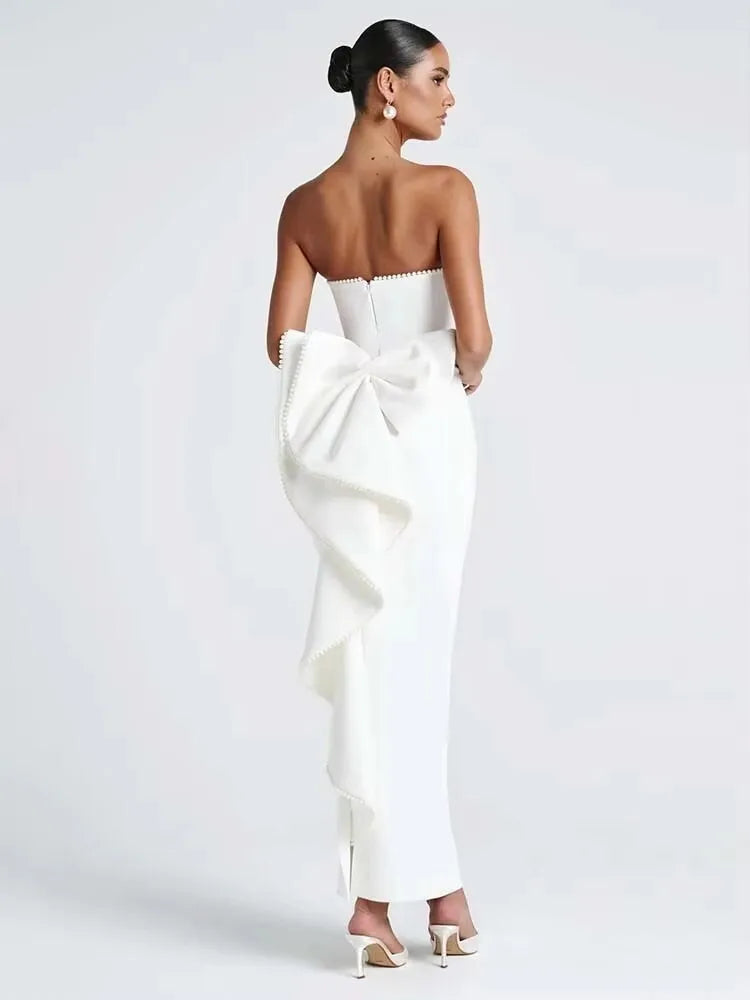 Bow Pearl Waist Wrap Backless Mini Dress