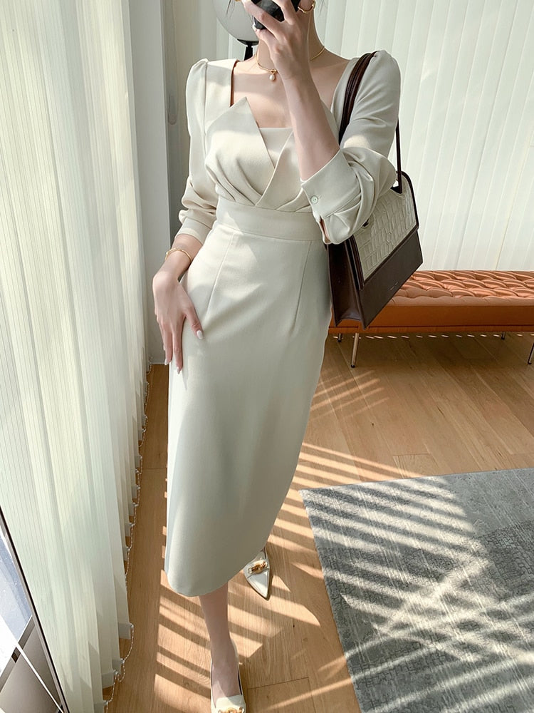 Long Sleeve Classic Fashion Chic Evening Vestido Female Birthday