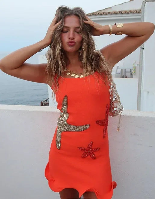 Sequin Starfish Slim Sling Mini Dress