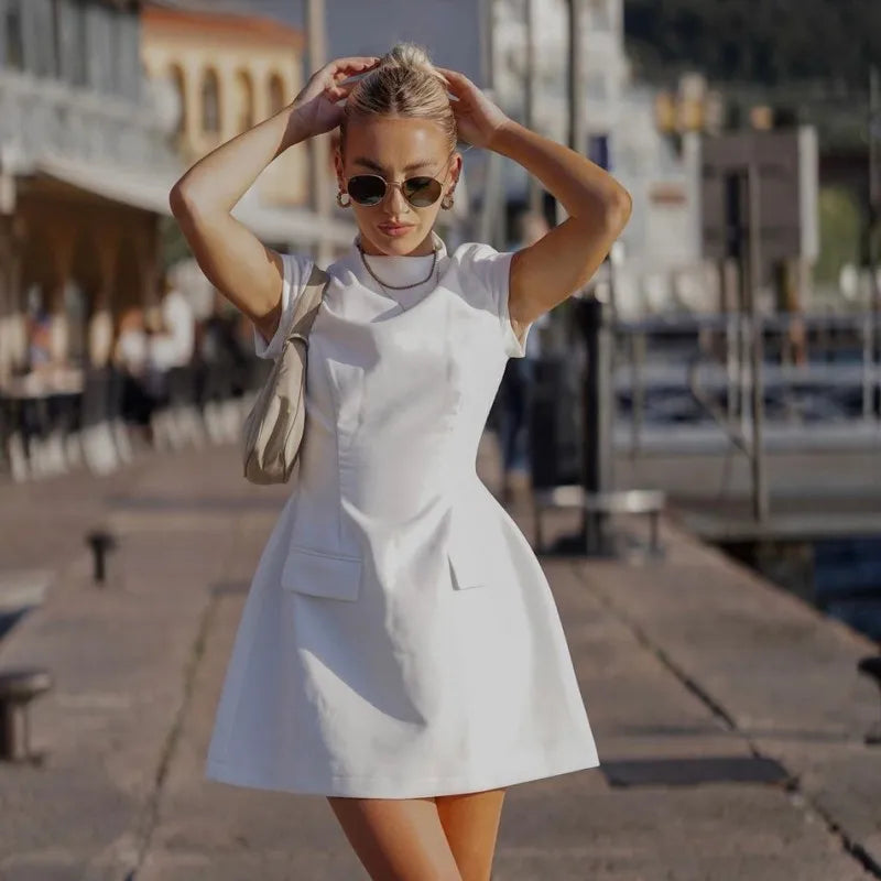 Ailsa Shaped Solid Pockets Mini Dress