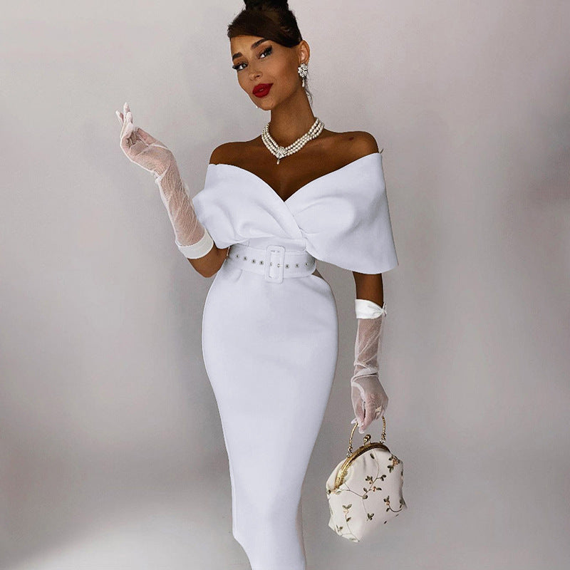 OffShoulder Graceful Party Ladies Vintage Evening Formal Midi Dress