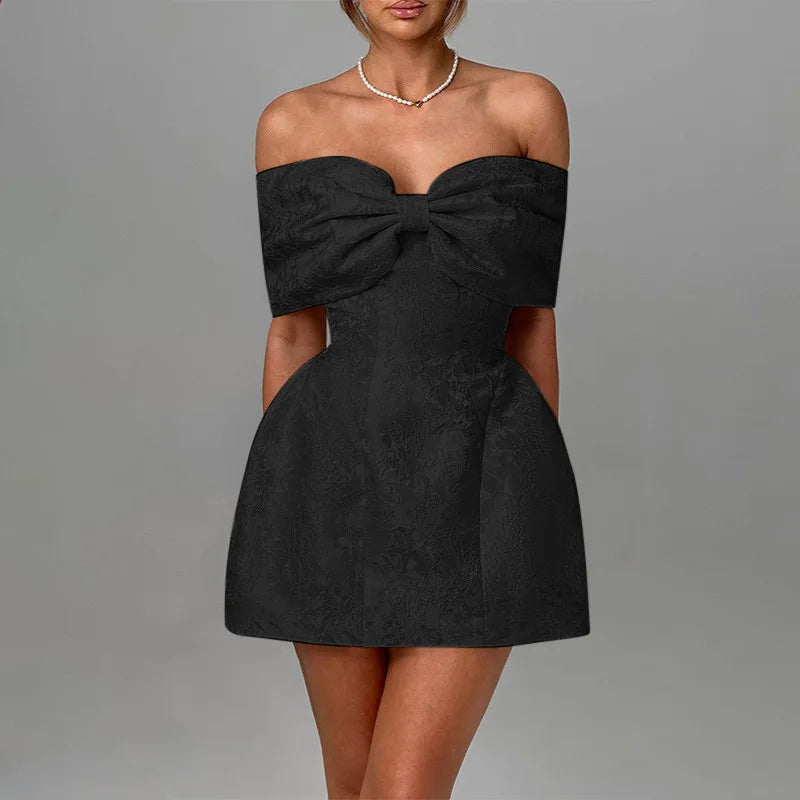 Bow Jacquard Strapless Backless Mini Dress