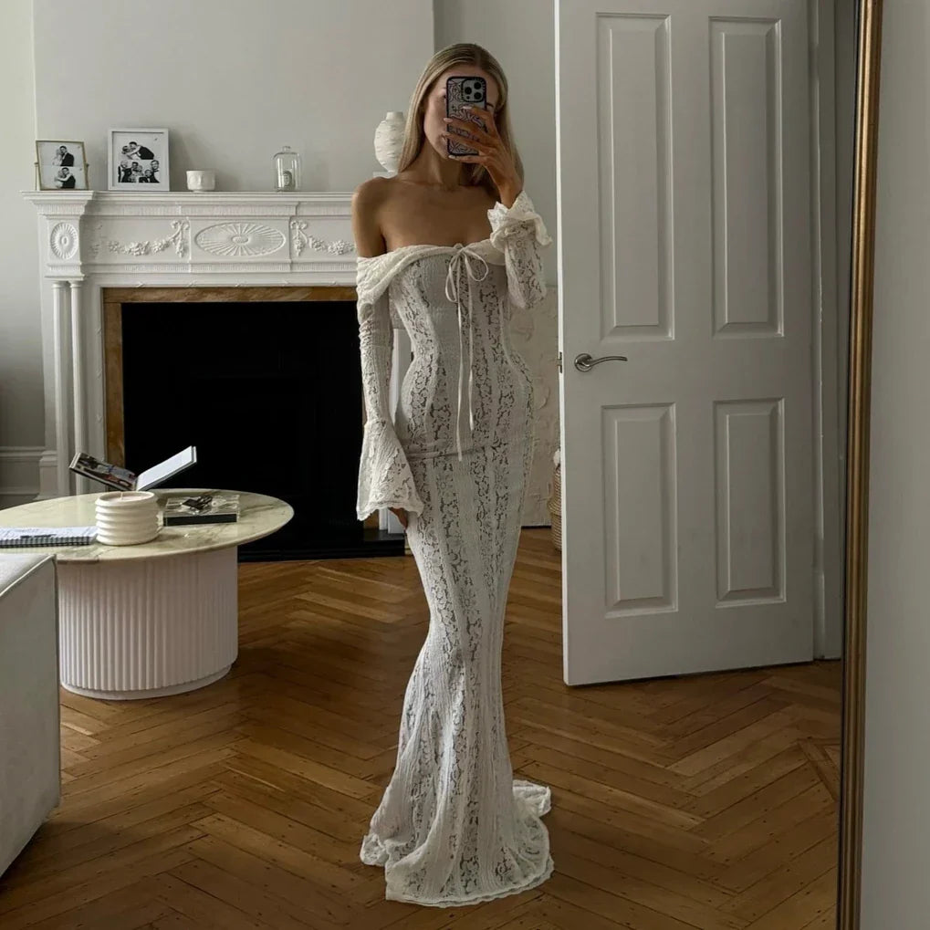 Winter Refined Maxi Wedding Guest Lace Dress