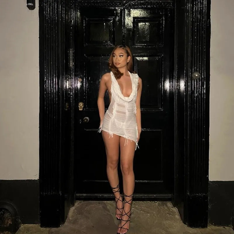 Hooded Tassel Slim Solid Mini Dress