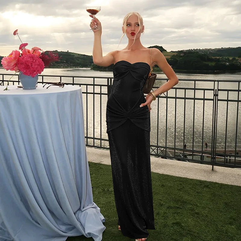 Graceful Strapless Long Maxi Mermaid Dress 2025 Women Sleeveless High Waist Ruched Backless Weddiing Party Evening Prom Dresses
