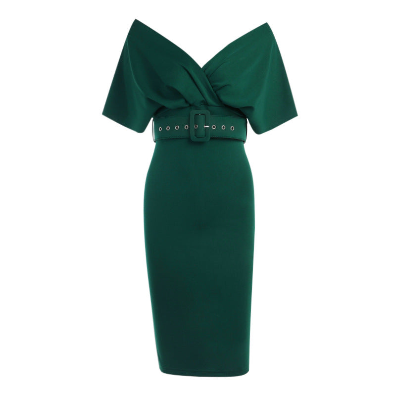 OffShoulder Graceful Party Ladies Vintage Evening Formal Midi Dress