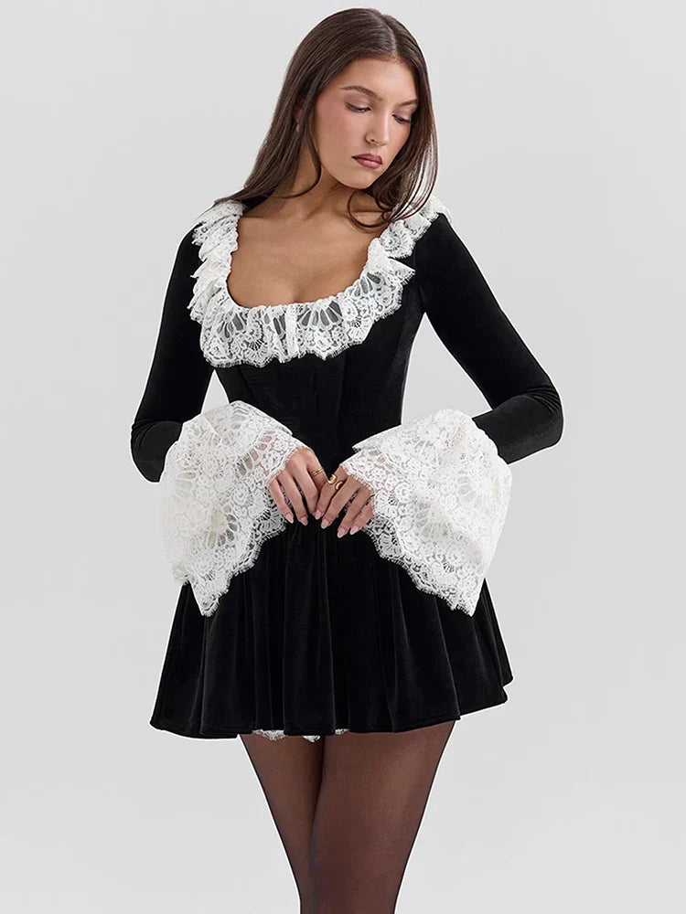 Frida Lace Flare Long Sleeve Attractive Mini Dress