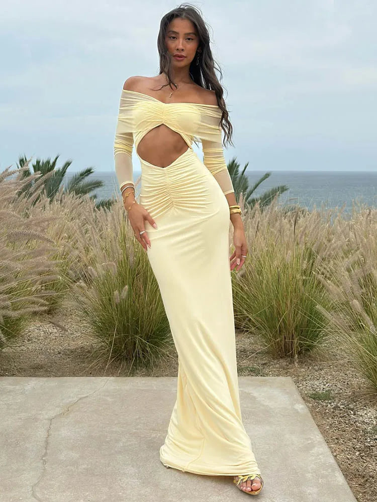 Hollow Edition Out Ruched Maxi Prom Dress