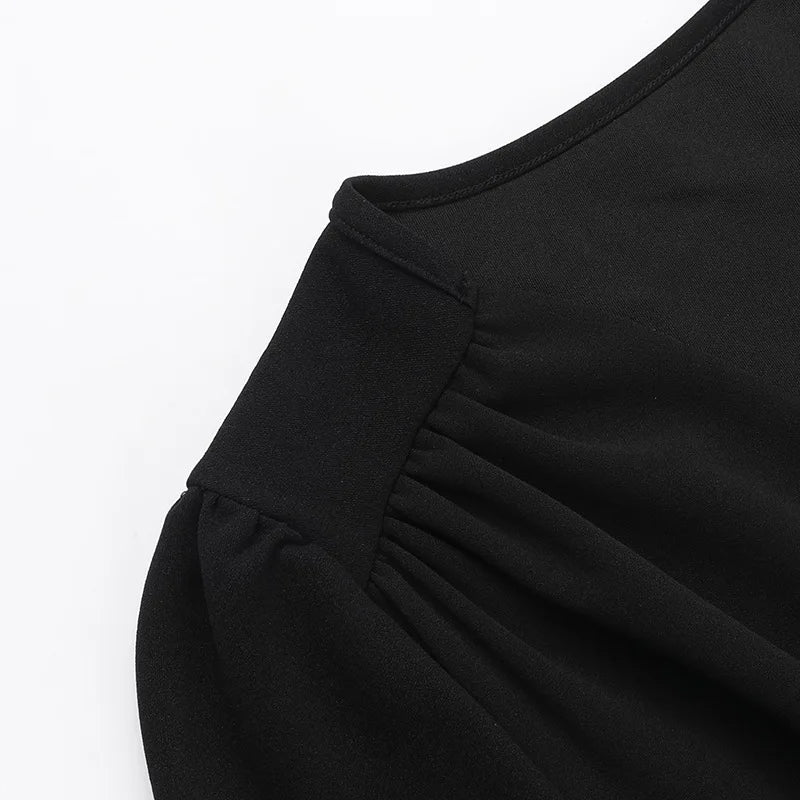 Sexy Low Cut Long Sleeve Pleated Mini Dress Women Graceful Wrap Waist Slim Party Vestido Spring Fall Harajuku Y2K Clothes