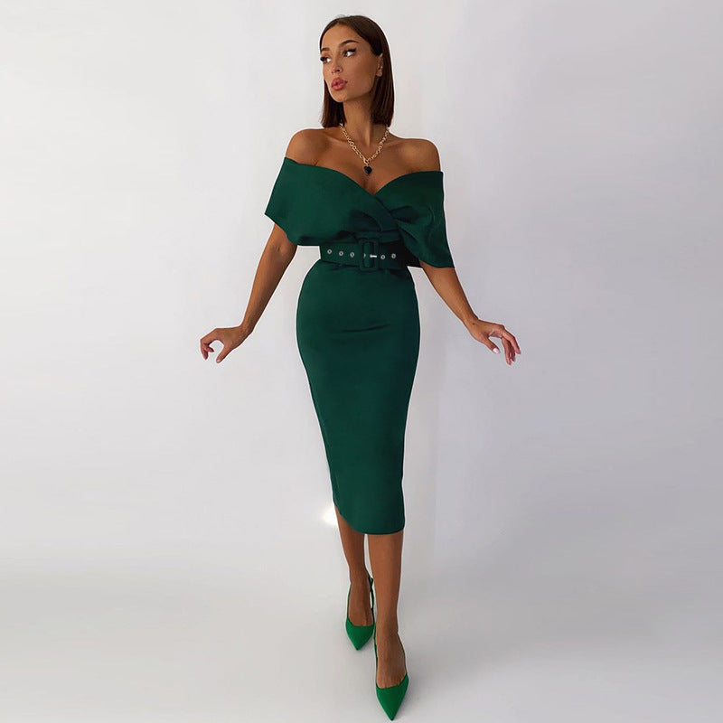 OffShoulder Graceful Party Ladies Vintage Evening Formal Midi Dress