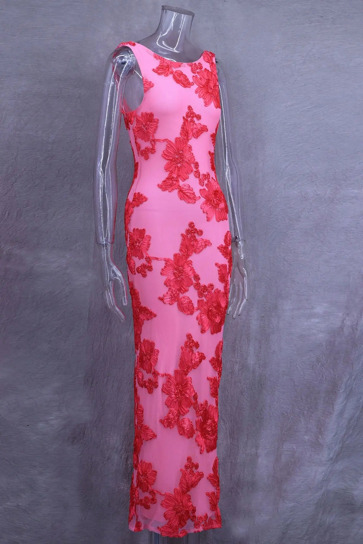 Flowers 3D Sleeveless Party Midi Dress