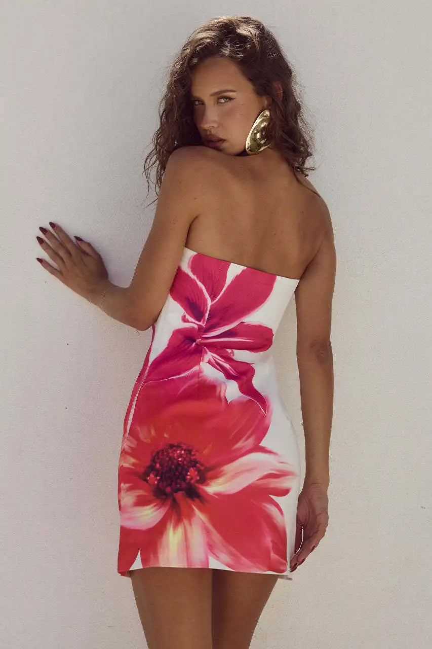 Patchwork Strapless Backless Club Mini Dress