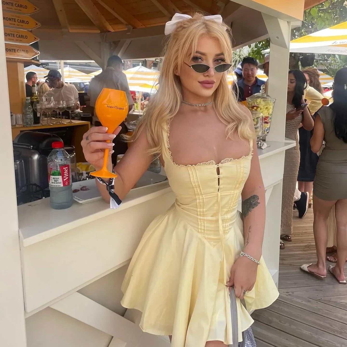 Hollow Lace A Line Yellow Holiday Mini Dress