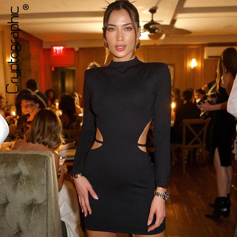 Bandage Backless Long Sleeve Mini Dress