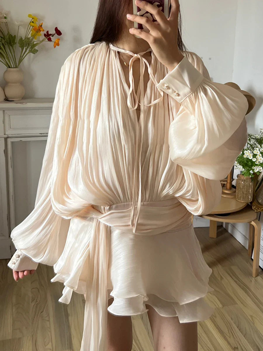 Up Lace V Neck Sweet Style Mini Dress