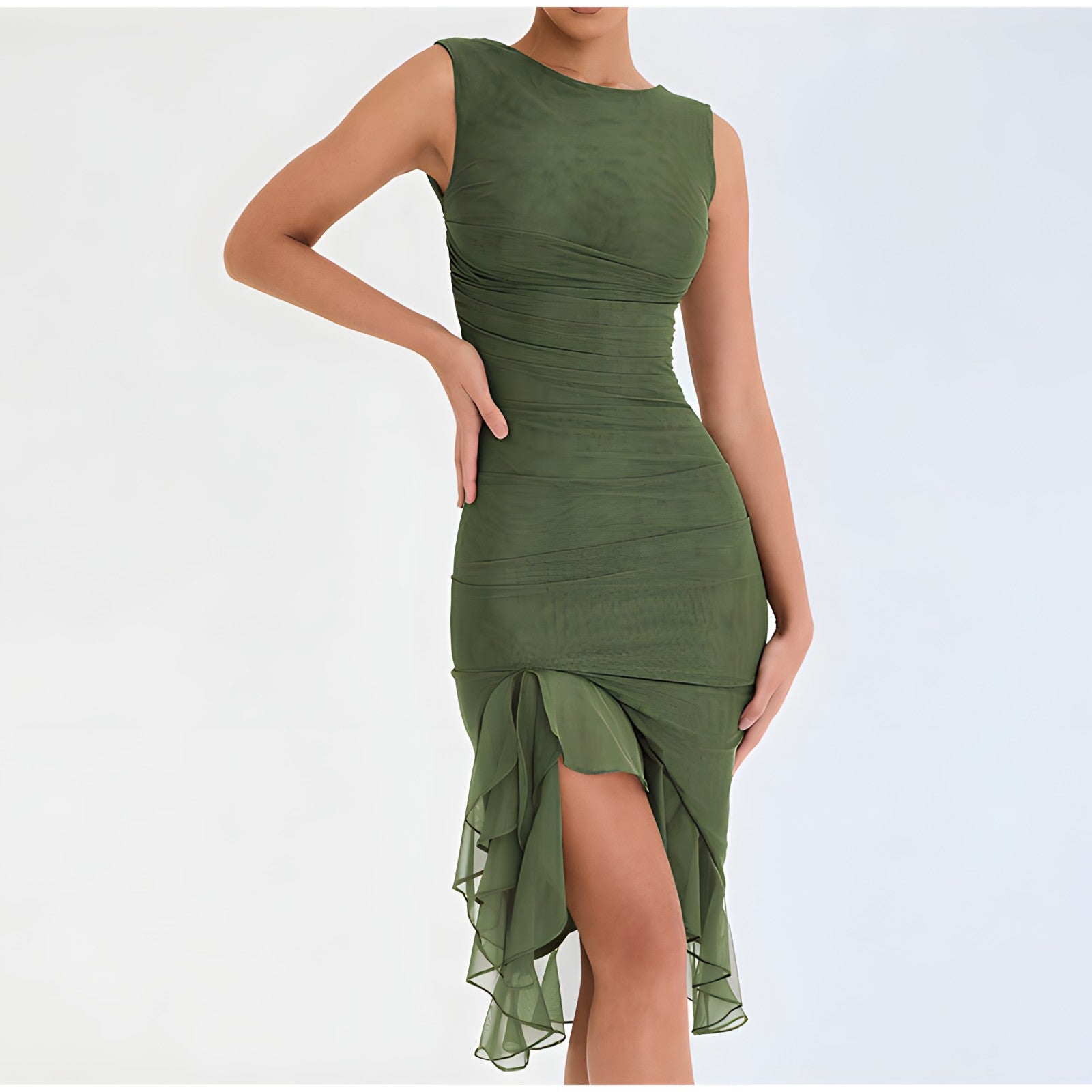 Elevated Irene Midi Dress with Ruffles Occasion Wear