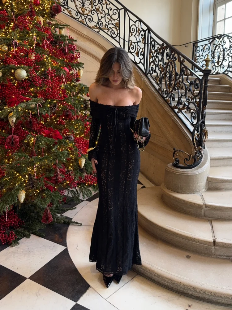 Winter Refined Maxi Wedding Guest Lace Dress