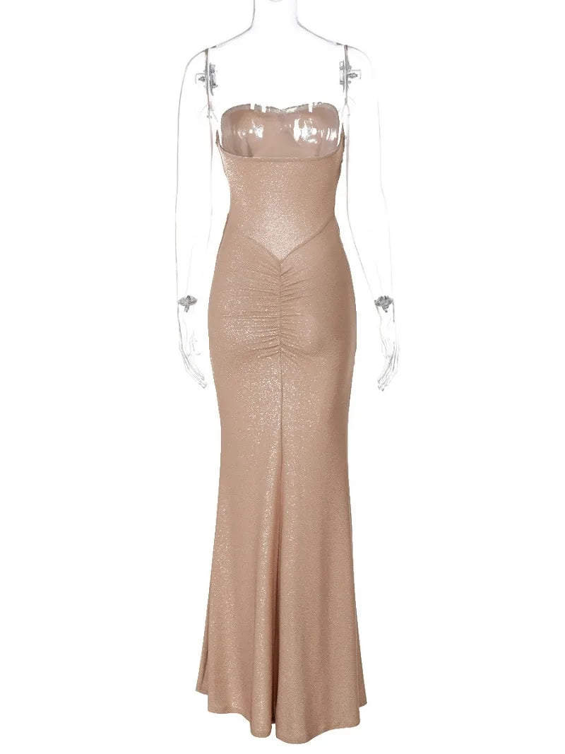 Graceful Strapless Long Maxi Mermaid Dress 2025 Women Sleeveless High Waist Ruched Backless Weddiing Party Evening Prom Dresses