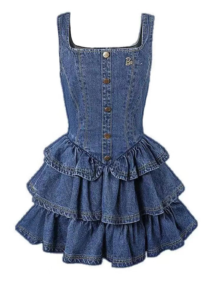 2024 Autumn Camisole Jean Dress Sleeveless Denim Slim Timeless Y2k Mini Dress Women 3 Piece Dress Set Korean Fashion Clothing