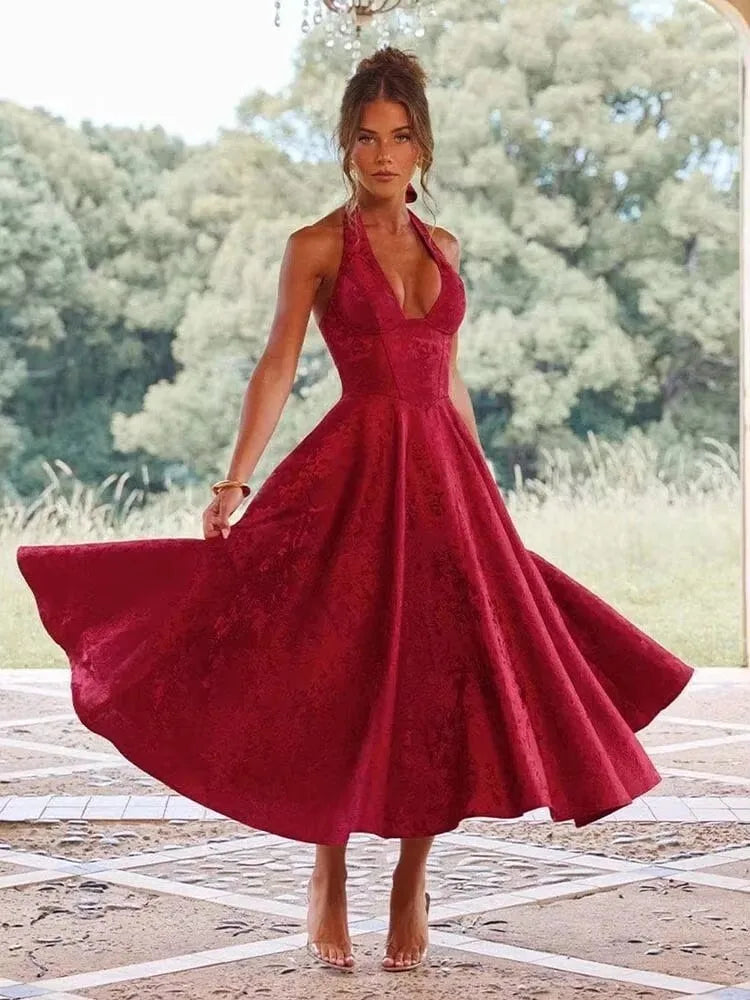 Backless Bow Jacquard A Line Mini Dress
