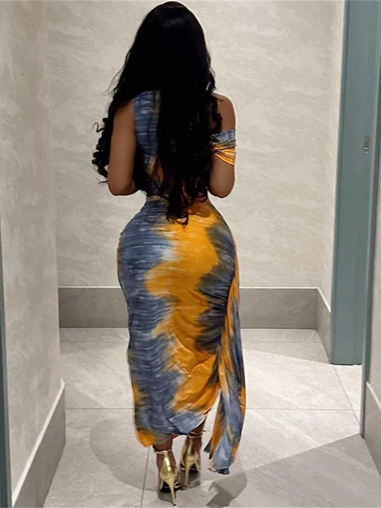 Split Side Skew Collar Tassel Midi Dress