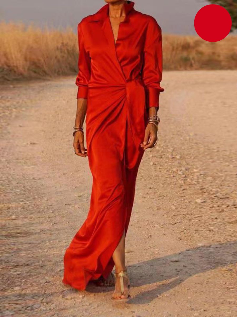 Noelia Effortless Office Lapel V Neck Maxi Dress Signature Edit