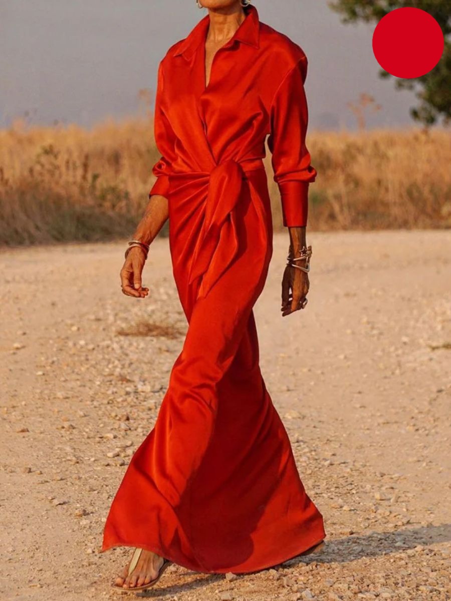 Noelia Effortless Office Lapel V Neck Maxi Dress Signature Edit