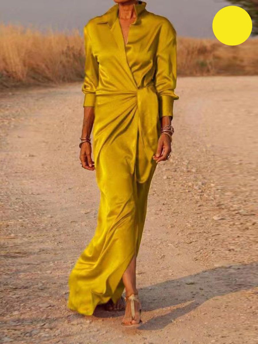 Noelia Effortless Office Lapel V Neck Maxi Dress Signature Edit